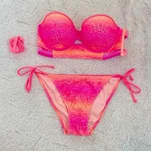Victoria’s Secret hot pink and hot orange, two piece bikini.